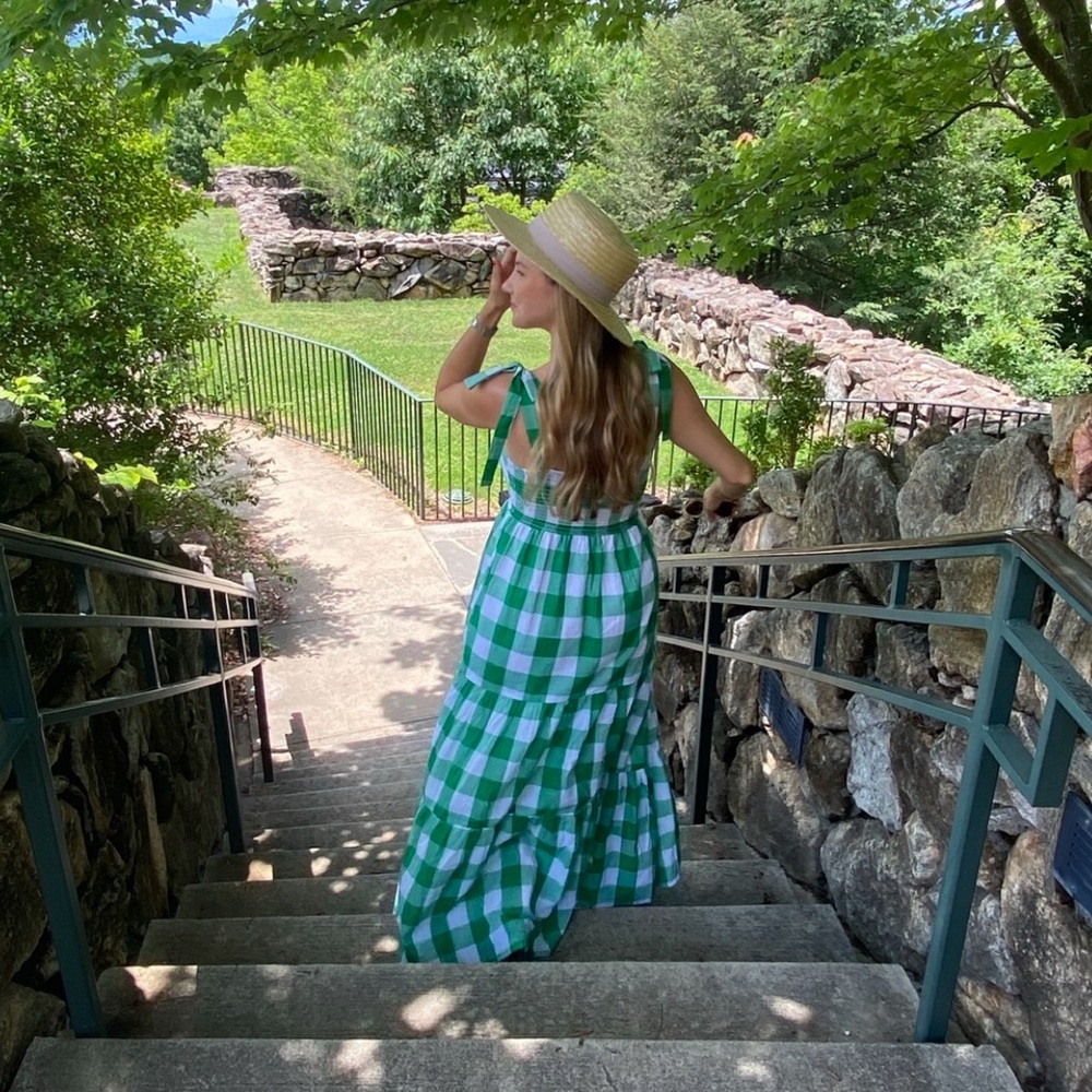 Stradivarius ASOS gingham green check maxi dress with tie strap - Picture 3 of 9